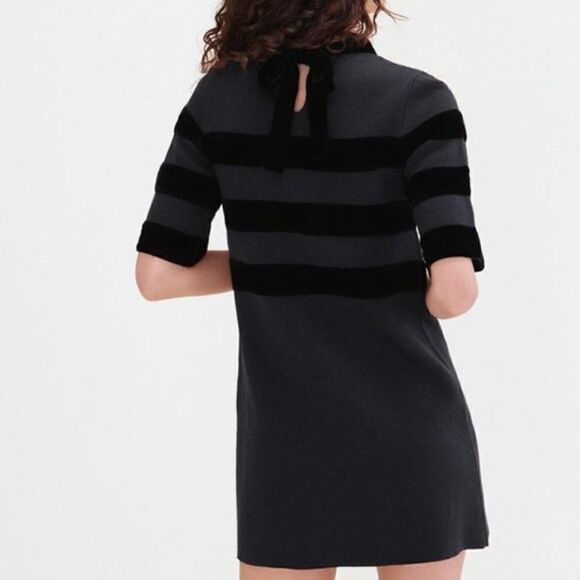 NWT! Maje Relina Velvet-stripe Jumper Dress, Size 3 (Large) - Picture 7 of 9